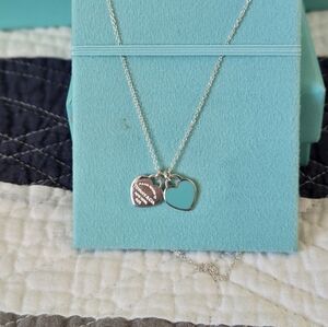 Tiffany & Co Mini Hearts RTT Blue Enamel/Sterling Silver Necklace